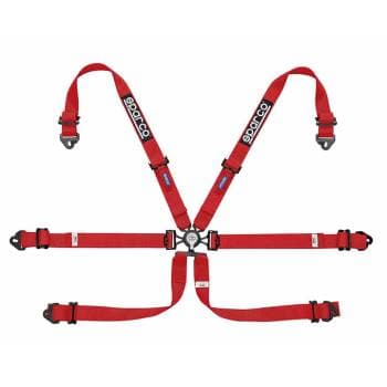 Sparco 6 pt 2"X2" Cam Lock Pull Down Racing Harness Red